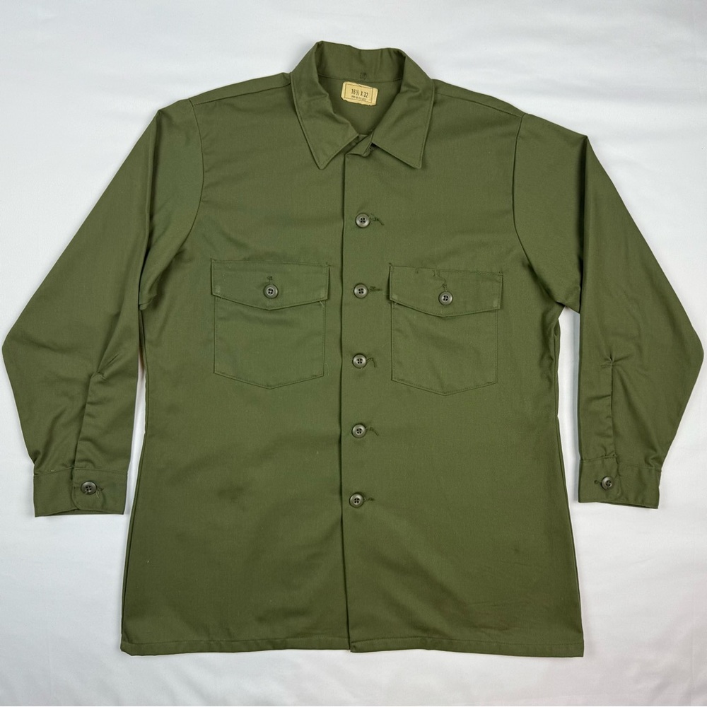 Vtg 80s OG 507 Men’s Utility Shirt Sz 16.5 x 32 Army Green USGI Long Sleeve A8